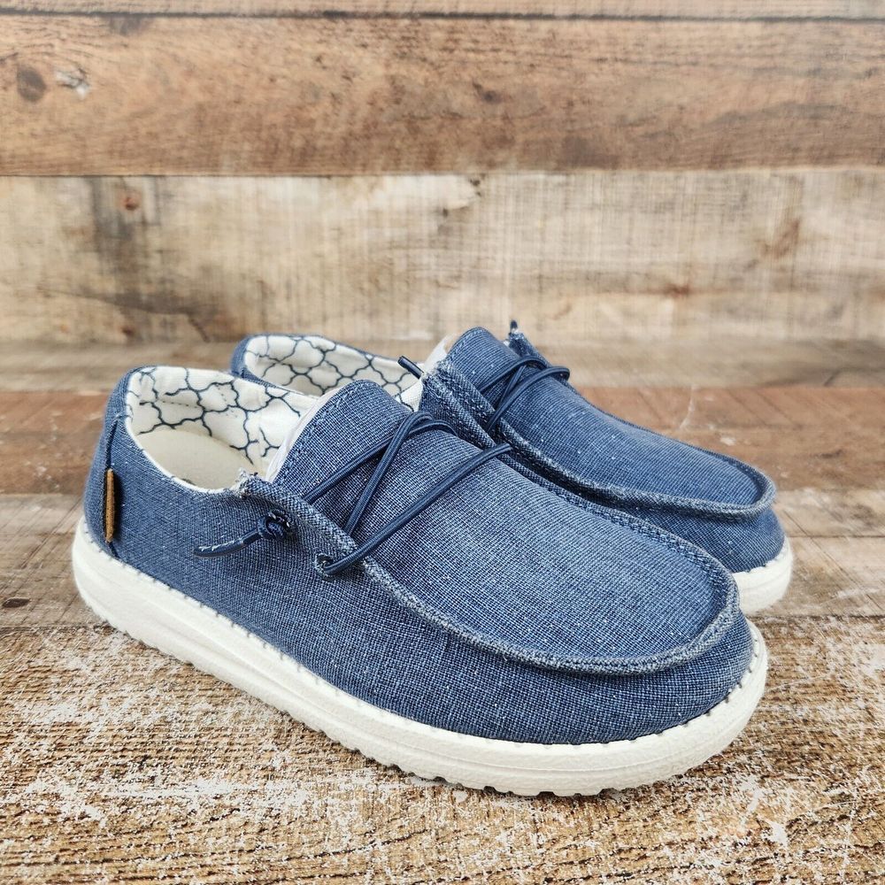 Hey Dude Wendy GS Youth Sz K13 Blue Sparkling Denim Comfort Casual Slip On Shoes
